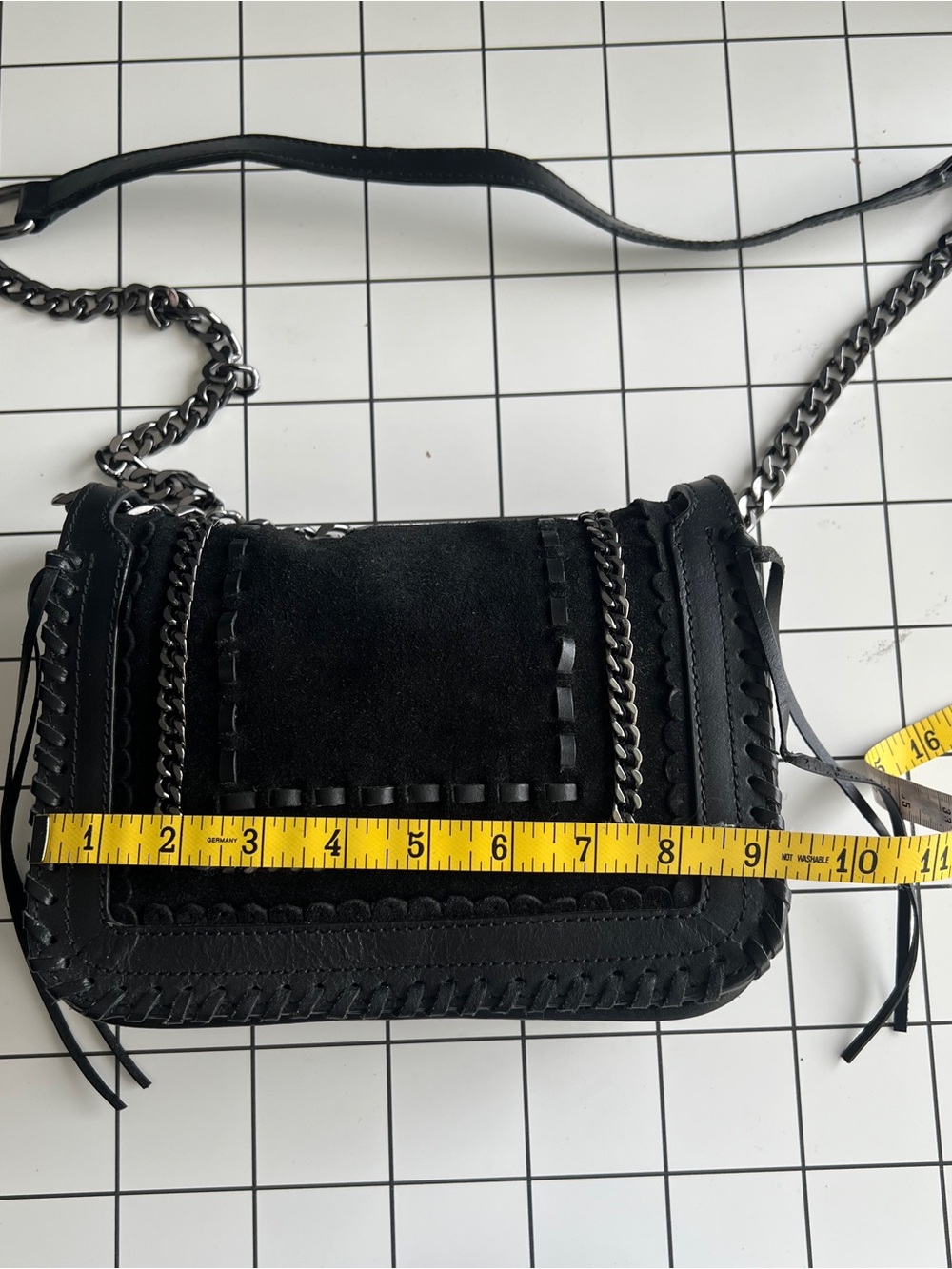 Zara Black Leather & Suede Chain-Trim Bag NWOT
